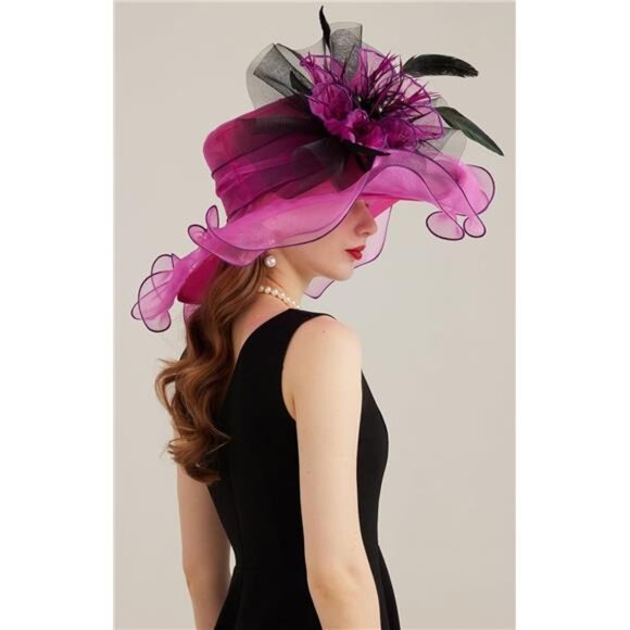 Women's Kentucky Derby Church Dress Hat 03-rose-carmine - Picture 6 of 6
